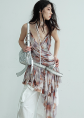 Elegant Sculptural Pleated Deep V Top
